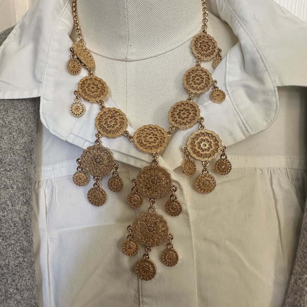 Gold Ornate Statement Necklace with Floral Motifs